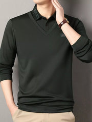 Men's Plus Size Collared Neck Long Sleeve Polo