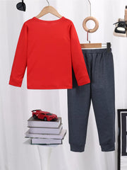 Children's Graphic Round Neck Top and Pants Set