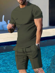 Men's Plus Size Minimalist Crew Neck Tee and Shorts Set