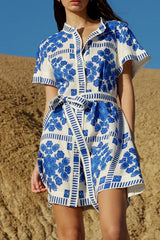 Floral Printed Tie Waist Short Sleeve Dress