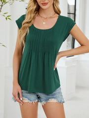 Pleated Front Scoop Neck T-Shirt