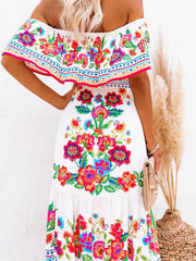 Floral Off Shoulder Ruffle Maxi Dress