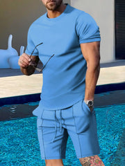 Men's Plus Size Minimalist Crew Neck Tee and Shorts Set