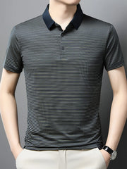 Men's Plus Size Classic Striped Business Casual Polo Shirt