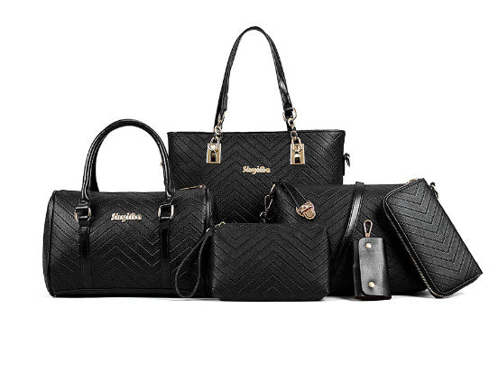 Fashionable And Trendy Embossed Six Piece Set Women's Hand Bag