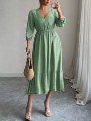Swiss Dot Ruffle Hem Midi Dress