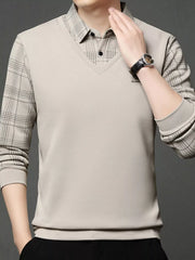 Men's Plus Size Layered-Look Long Sleeve Polo