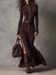 Full Size Slit Zipper Front Maxi Dress Plus Size