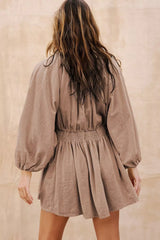 Smocked Bodice V-Neck Puff Sleeve Dress
