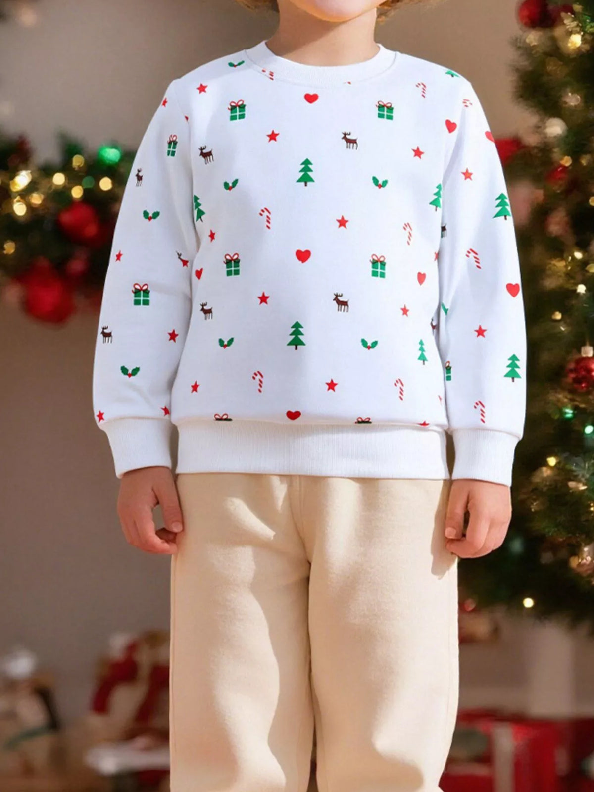 Children's Christmas Pattern Print Crew Neck Sweatshirt