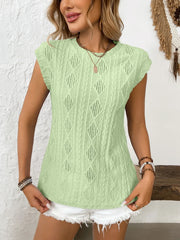 Embroidered Eyelet Cap Sleeve Top