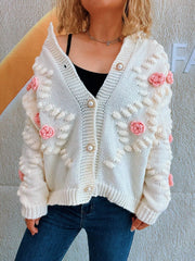 Floral Button-Front Long Sleeve Cardigan