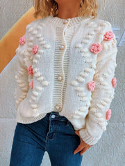 Floral Button-Front Long Sleeve Cardigan