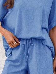 Effortless Cap Sleeve Two-Piece Set with Round Neck Top and Shorts