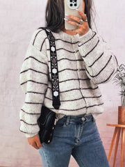 Striped knit button-front long sleeve cardigan