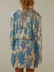 Tie-Waist Buttoned Long Sleeve Midi Dress
