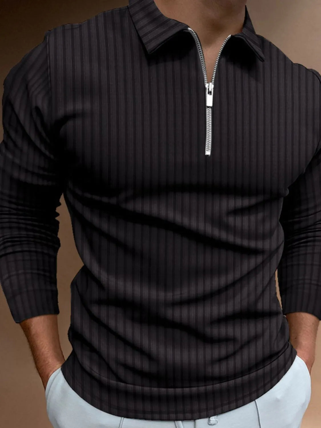 Men's Full Size Collared Neck Long Sleeve Polo Plus Size