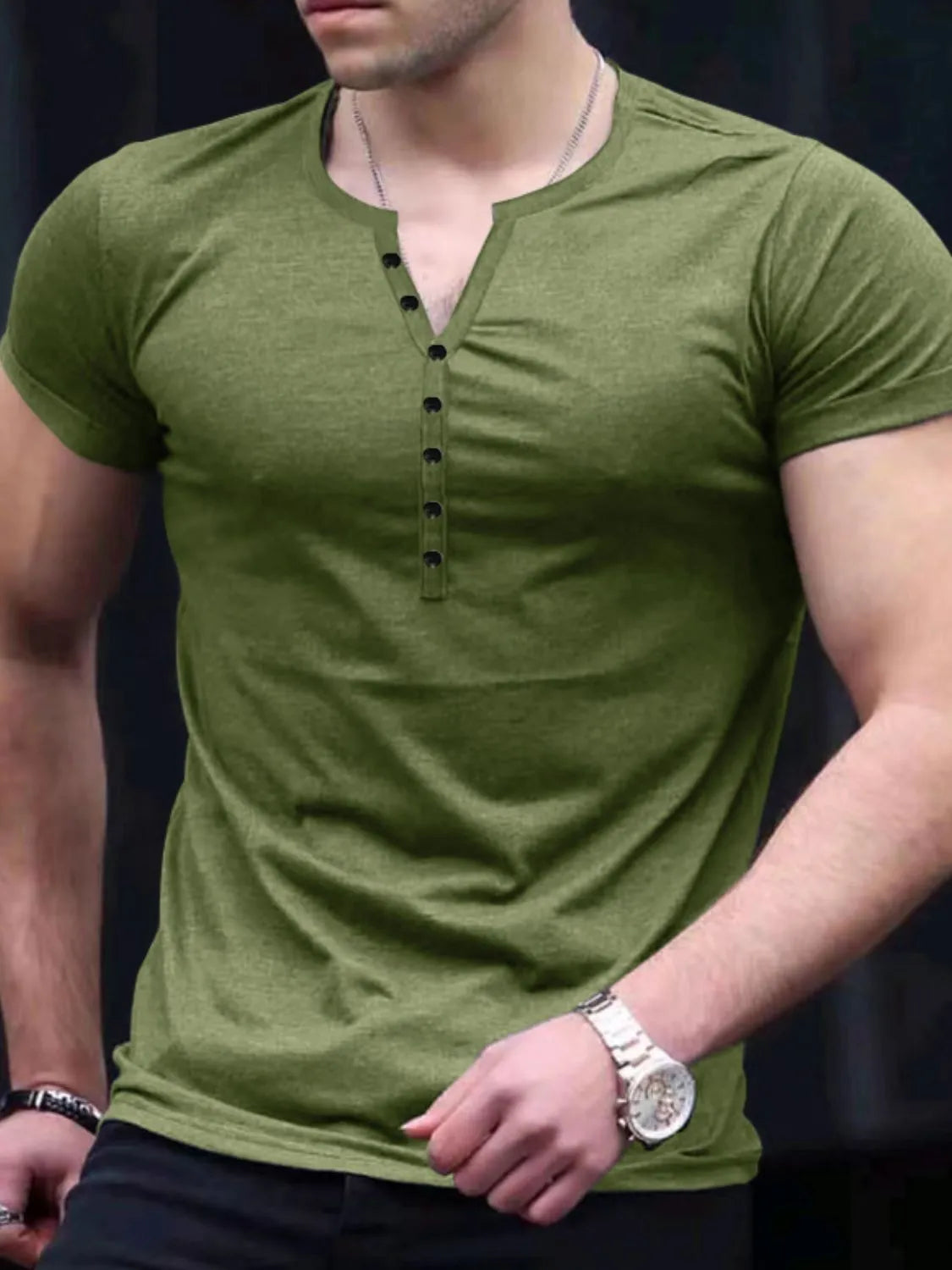 Men's Button Detail Short Sleeve Top