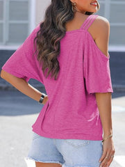 Asymmetric Neckline Half Sleeve Tee