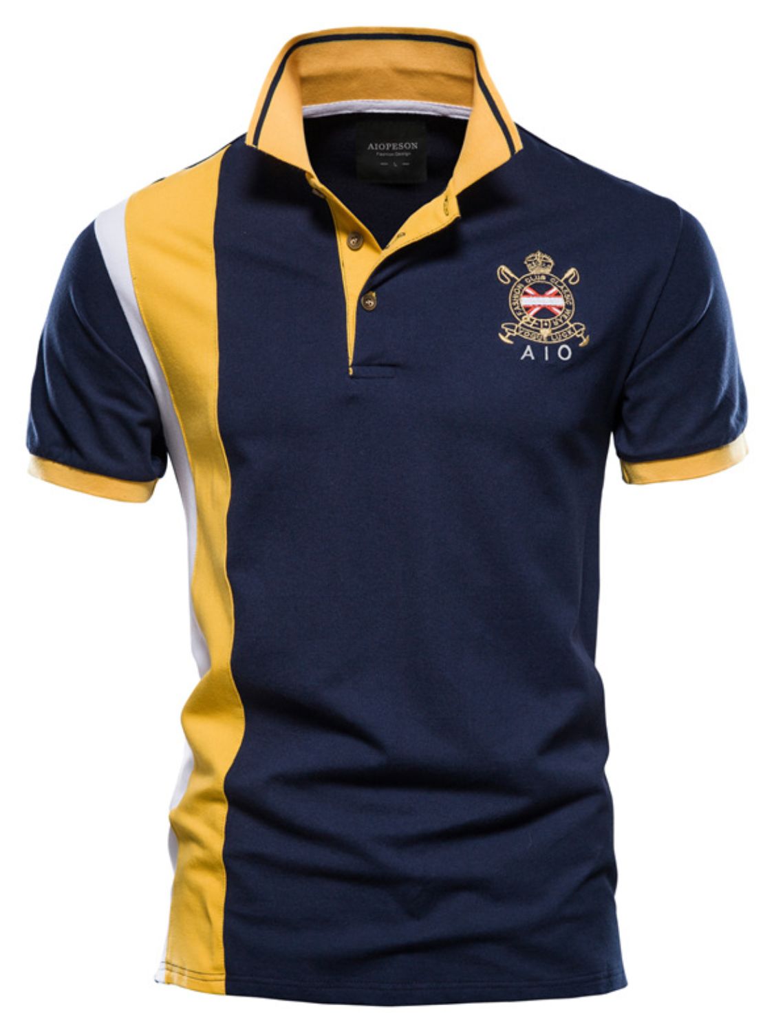 Men's Embroidered Collared Neck Striped Contrast Polo