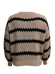 Textured Striped Round Neck Sweater