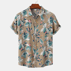 Men's Plus Size Floral Print Short Sleeve Button-Up Shirt