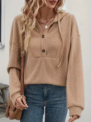 Button-Front Drawstring Hoodie