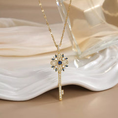 18K Gold-Plated Zircon Key Pendant Necklace