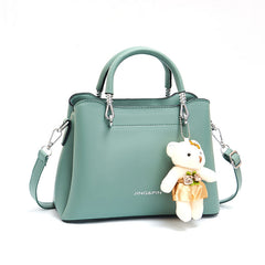 Large Capacity Soft Leather Bear Pendant Women's Shoulder Handbag