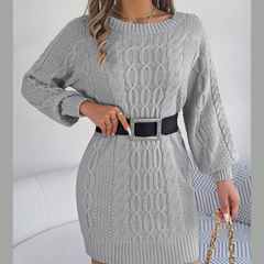 Cable-Knit Round Neck Sweater Dress