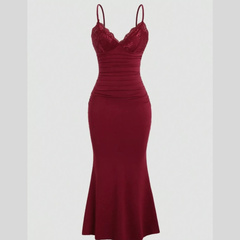 Lace Trim Ruched Mermaid Dress