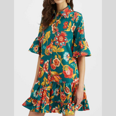 Floral Print Ruffle Sleeve Mini Dress