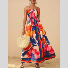 Smocked Printed Spaghetti Strap Maxi Summer Dress