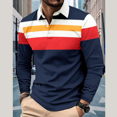 Men's Plus Size Collared Contrast Striped Polo Shirt â€?Full Size Short Sleeve Classic Fit