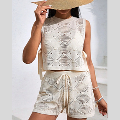 Diamond Pattern Sleeveless Top and Shorts Knit Set