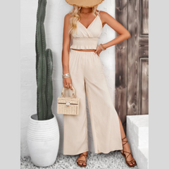 Smocked Surplice Cami and Wide Leg Pants Set