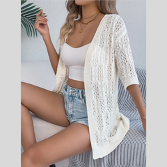 Lace Knit Half Sleeve Open Front Cardigan