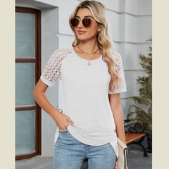 Round Neck Lace Short Sleeve T-Shirt