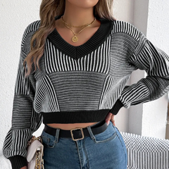 Striped V-Neck Long Sleeve Sweater
