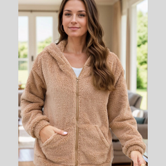 Zip Up Long Sleeve Fuzzy Hooded Outerwear