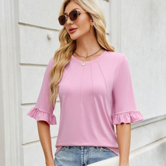 Florira Round Neck Ruffled Half Sleeve T-Shirt