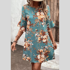 Floral Print Flounce Sleeve Casual Dress