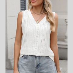 V-Neck Eyelet Knit Cami Tank Top
