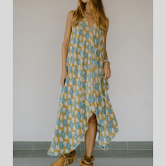 Asymmetrical Hem Printed Halter Neck Dress