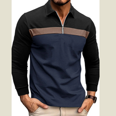 Men's Long Sleeve Color Block Polo Shirt