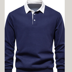 Men's Quarter Button Collared Neck Long Sleeve Polo