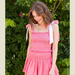 Smocked Tie Shoulder Cami and Shorts Set