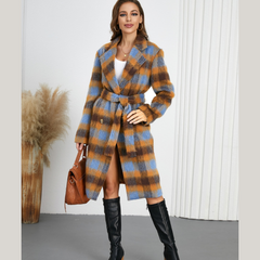 Tied Plaid Collared Neck Coat