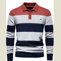 Men's Striped Long Sleeve Knit Polo