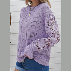Openwork Round Neck Long Sleeve Sweater
